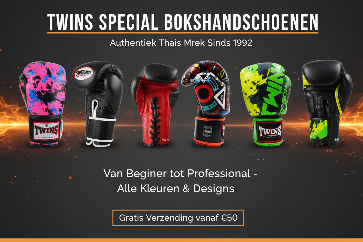 Twins bokshandschoenen collectie met BGVL, BGVLA en speciale edities uit Thailand voor Muay Thai en kickboksen