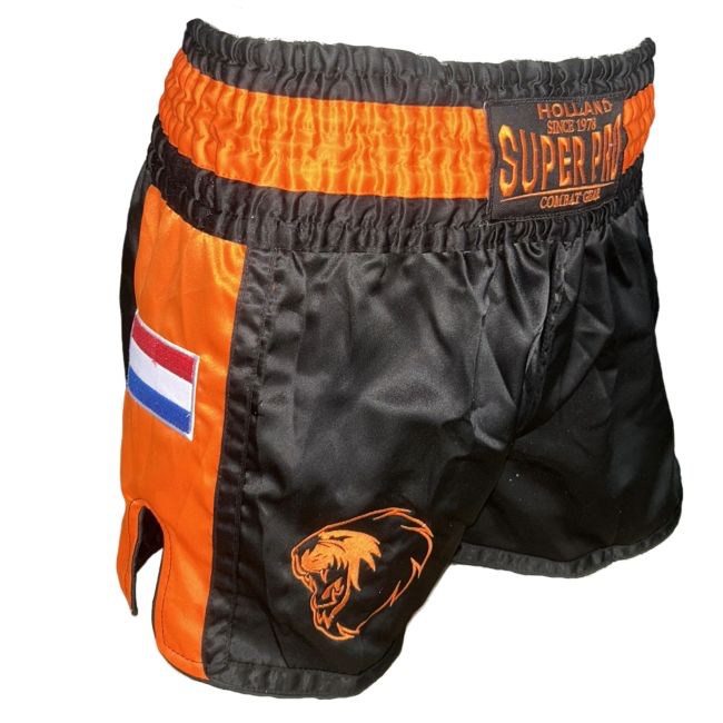 Super Pro Combat Gear Thai Short Nations Holland Zwart - Oranje / Kickboxing Shorts
