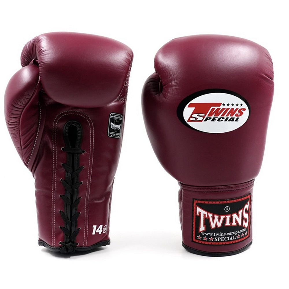 Twins Special BGLL-1 Vetersluiting Bokshandschoenen Bordeauxrood / Laced Boxing Gloves Maroon | Handgemaakt Thailand