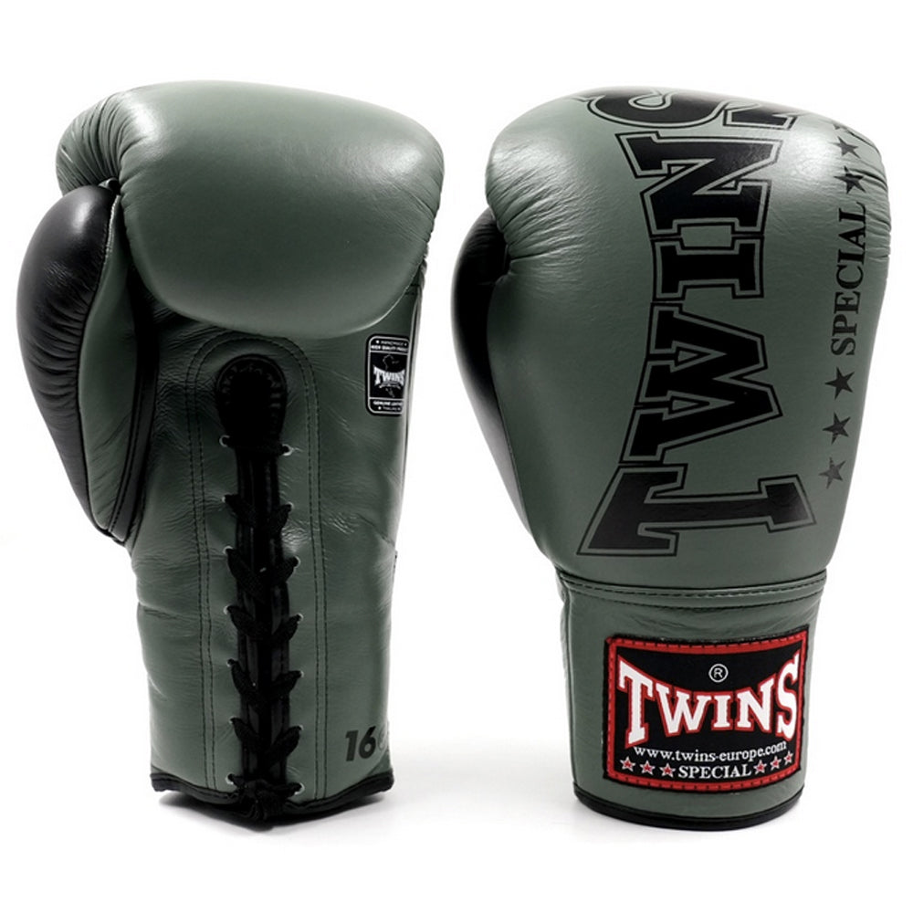 Twins Special BGLL-8 Vetersluiting Bokshandschoenen Olijf/Zwart / Laced Boxing Gloves Olive/Black | Handgemaakt Thailand