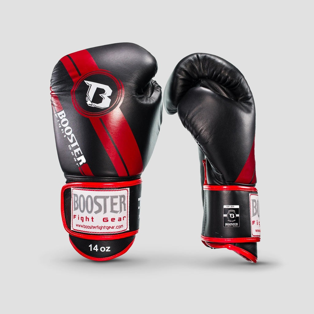 Booster V3 Bokshandschoenen Zwart Rood / Boxing Gloves Black Red | Leer | Handgemaakt in Thailand