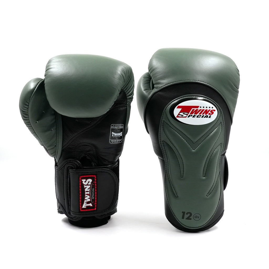 Twins Special BGVL-6 Deluxe Bokshandschoenen Zwart/Olijf / Boxing Gloves Black/Olive | Extra Padding | Handgemaakt Thailand