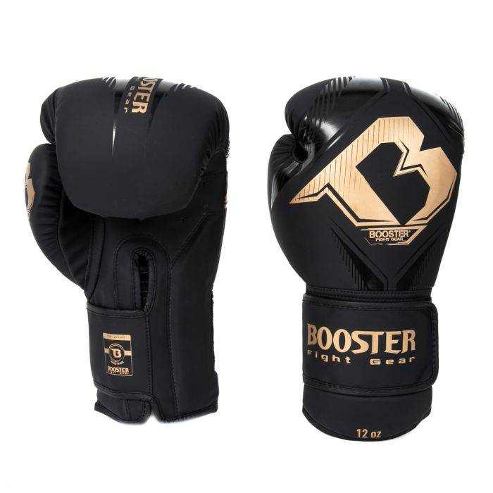 Booster Bangkok kickbokshandschoenen zwart goud van synthetisch leer voor Muay Thai en boksen