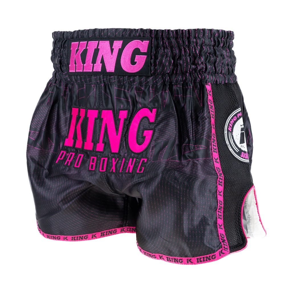 King Pro Boxing 08 Series Muay Thai Shorts Zwart/Roze - Premium Satijn