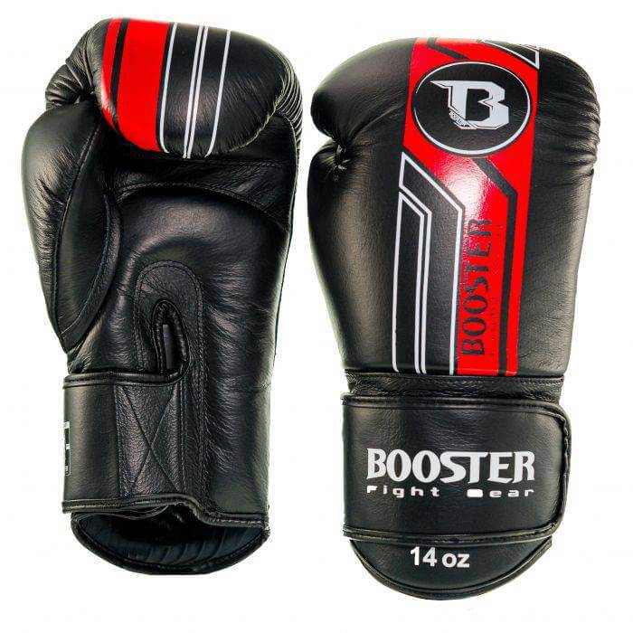 Booster Fight Gear V9 zwarte/rode bokshandschoenen handgemaakt van premium leer uit Thailand