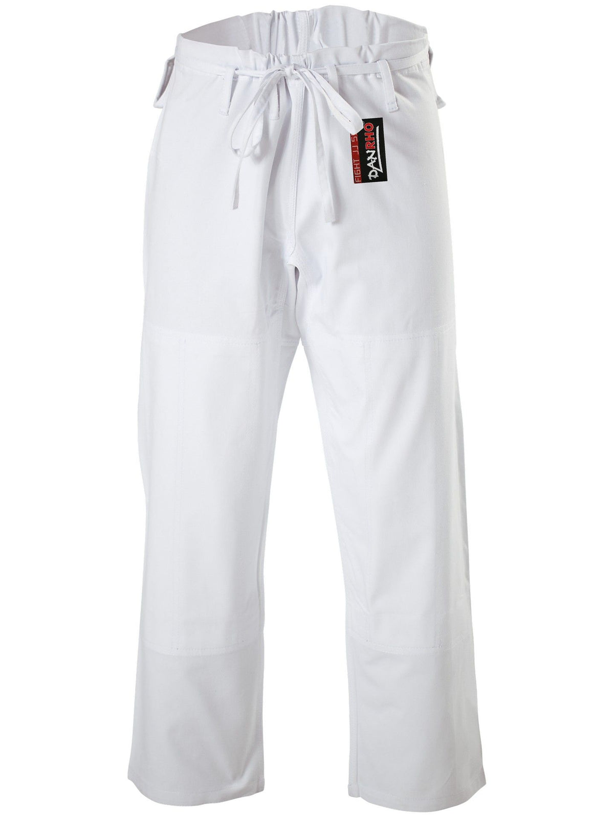 DANRHO Fight light 350 Ju-Jutsupak wit – vooraanzicht van broek met trekkoord en DANRHO-label