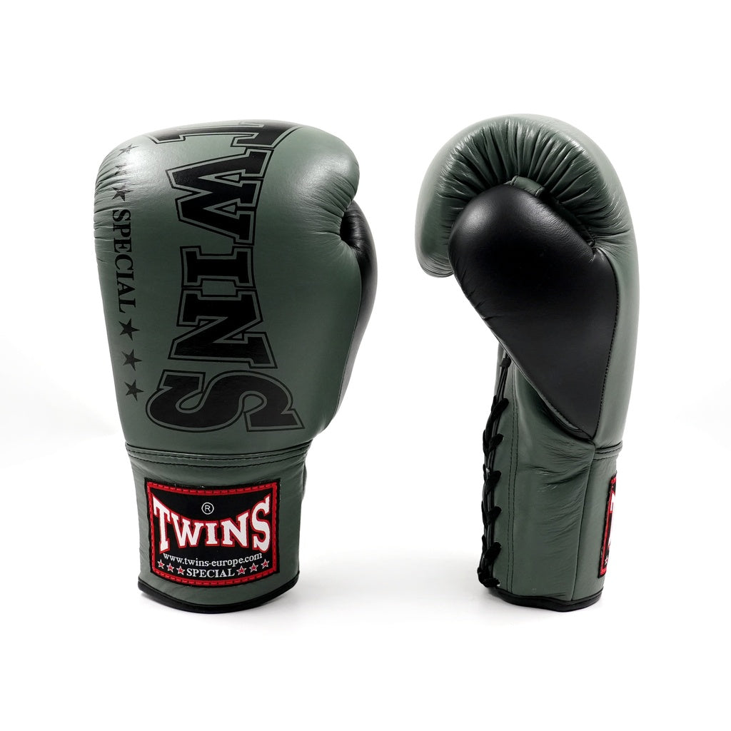 Twins Special BGLL-8 Vetersluiting Bokshandschoenen Olijf/Zwart / Laced Boxing Gloves Olive/Black | Handgemaakt Thailand
