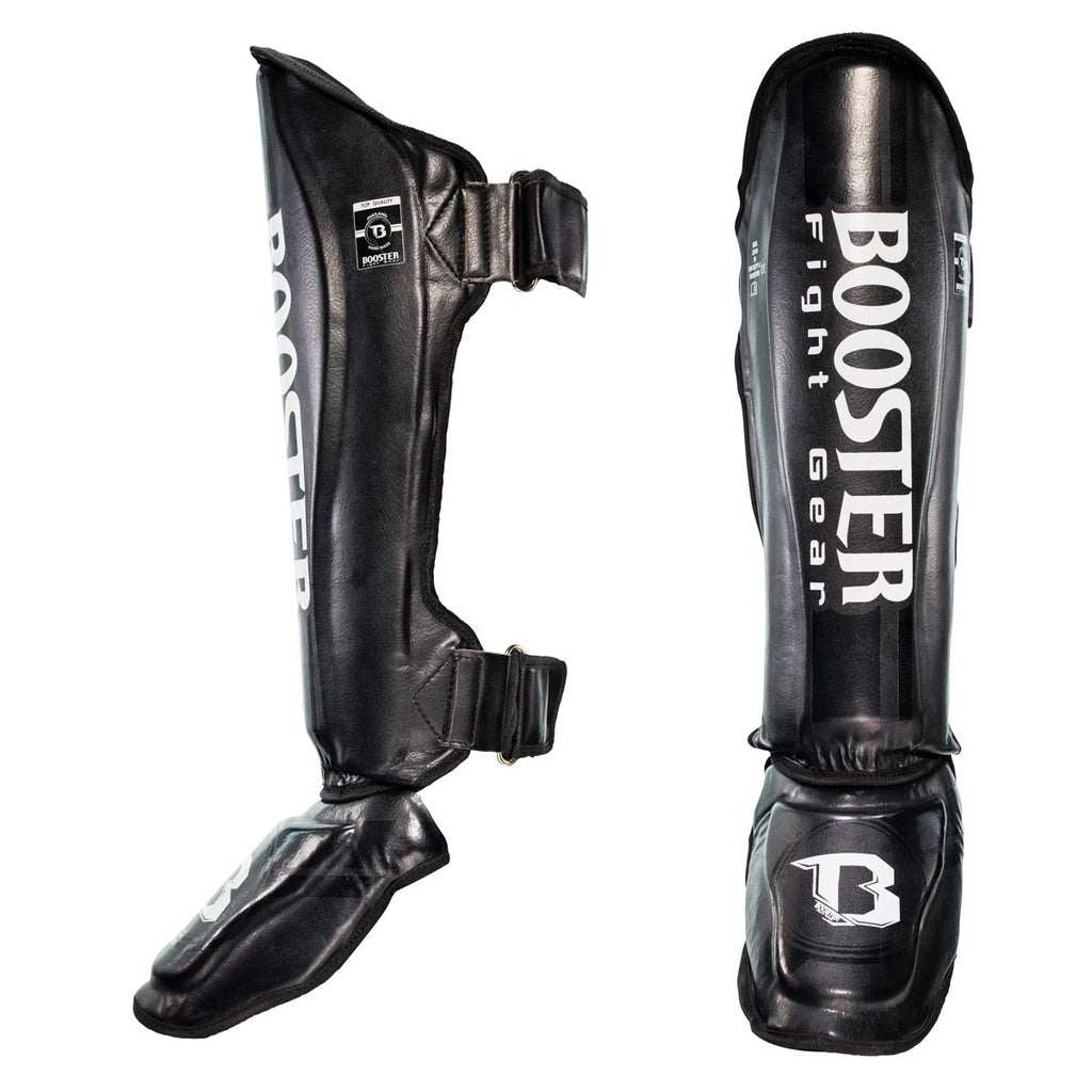 Booster Scheenbeschermers V3 Pro zwart van premium Skintex leer met memory foam, handgemaakt in Thailand.