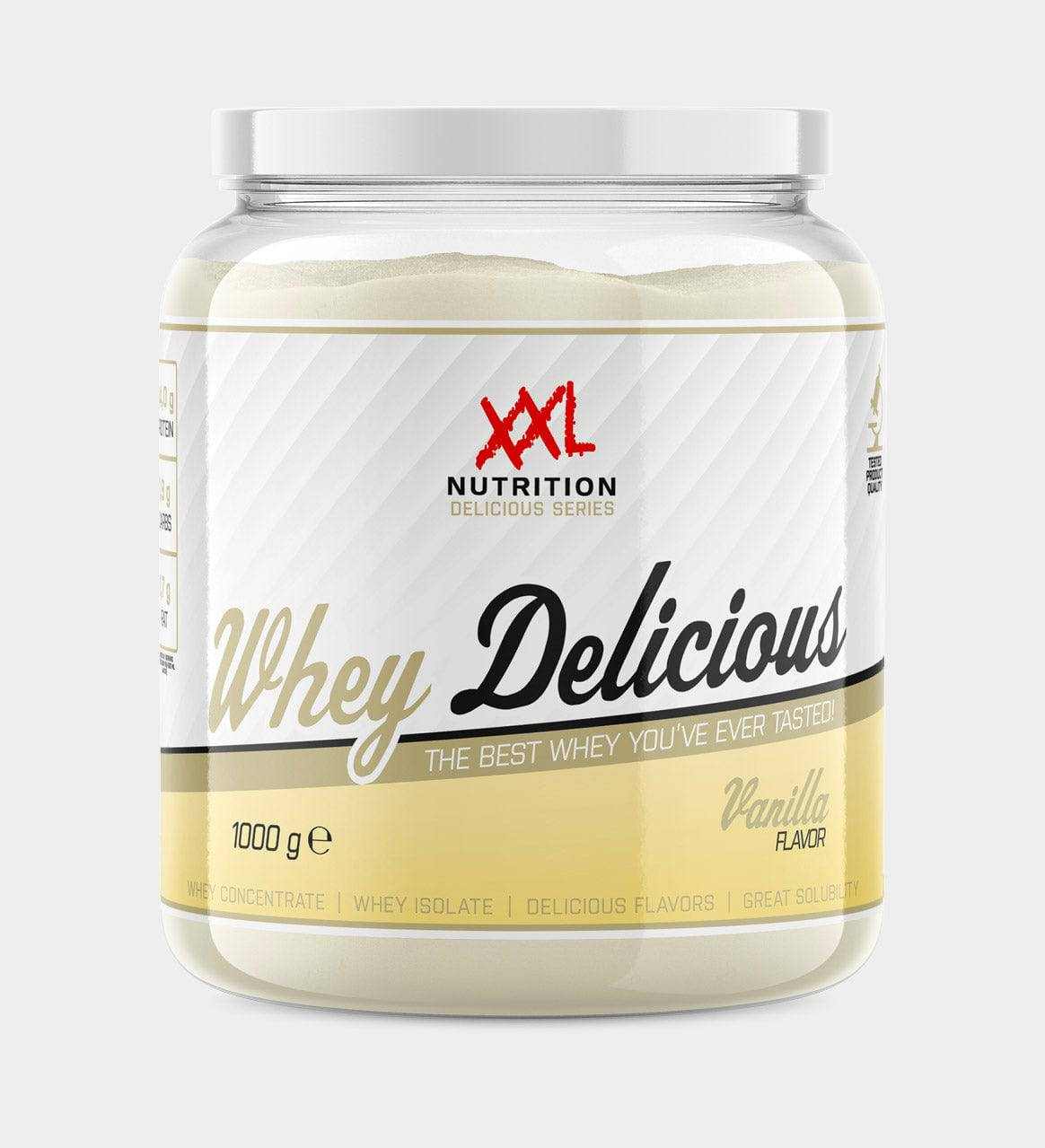 XXL Nutrition Whey Delicious proteïne shake in verpakking met hoogwaardig whey isolaat en romige smaak