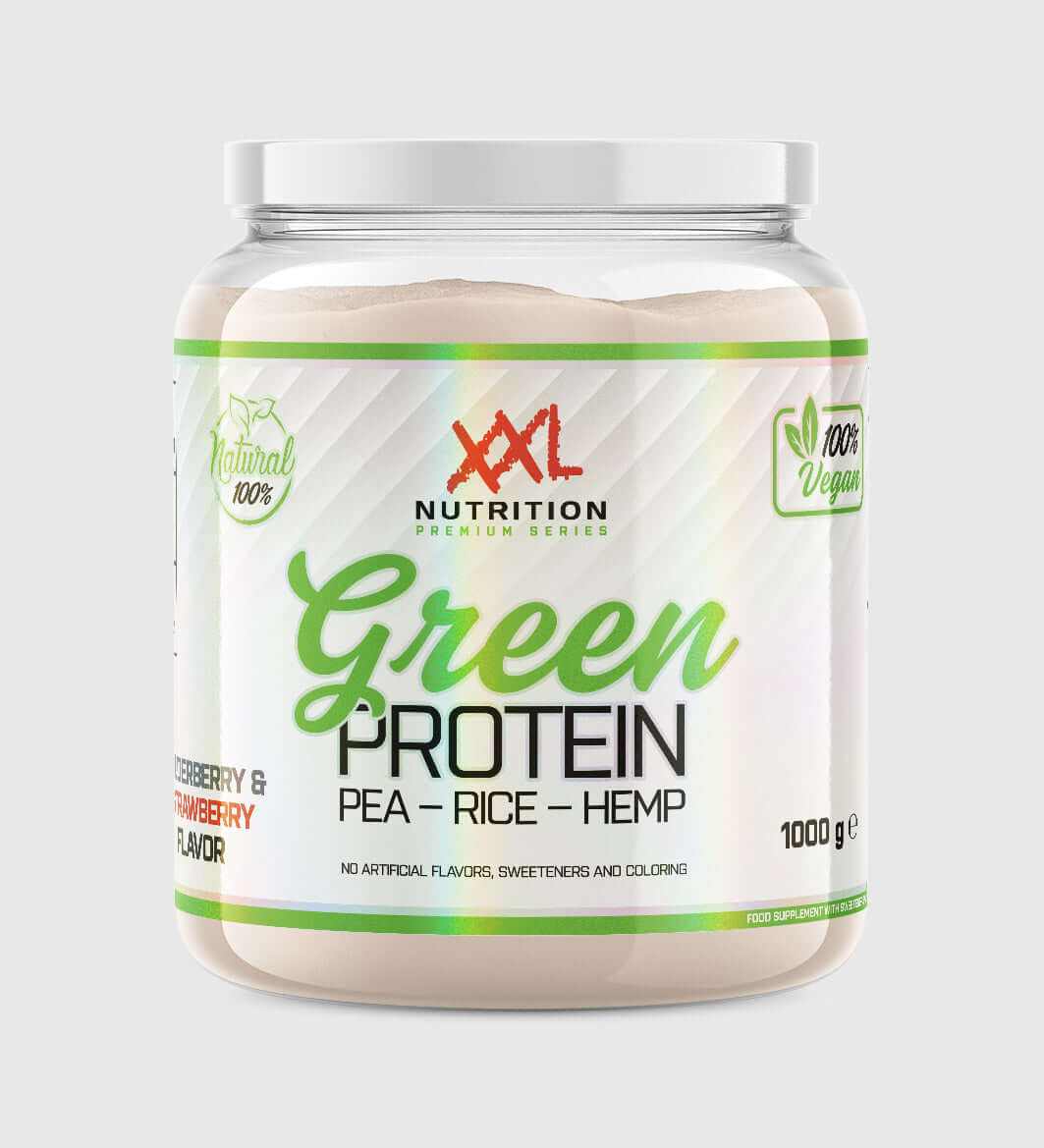XXL Nutrition Green Protein pot met plantaardig eiwitpoeder van erwten, rijst en hennep, 1000g, veganistisch