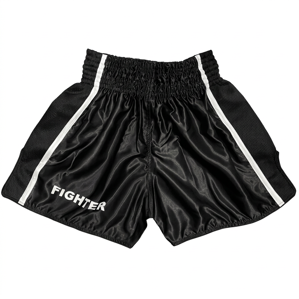 Booster Active Dry zwarte fight set – achteraanzicht short met FIGHTER-opdruk en elastische tailleband
