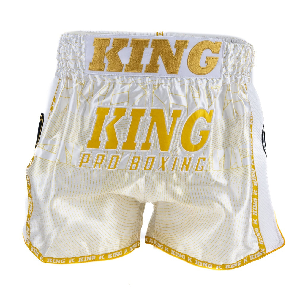 King Pro Boxing 08 Series Muay Thai Shorts Goud/Wit - Premium Satijn