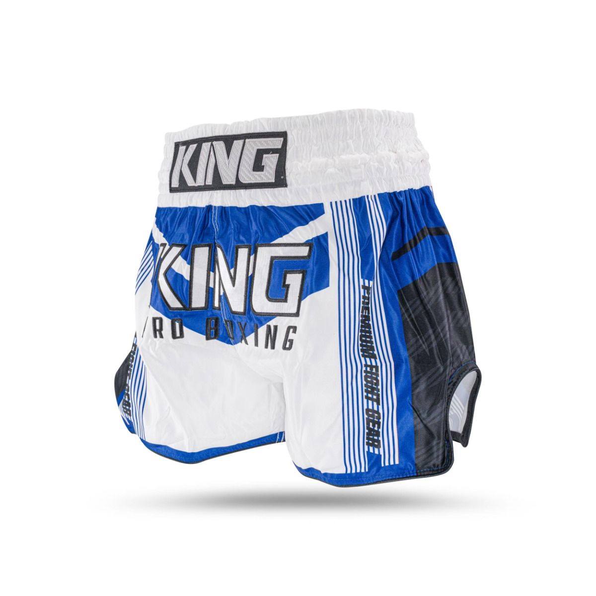 King endurance kick boksbroek wit blauw - Booster Fight Store