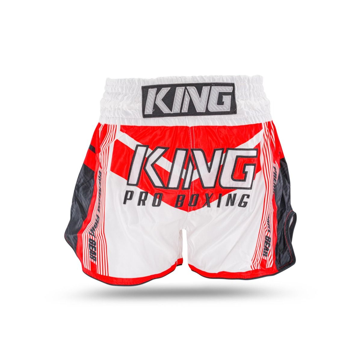 King endurance kick boksbroek wit rood - Booster Fight Store