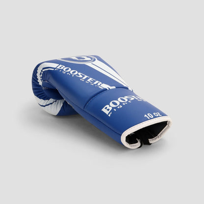 Booster BGL 1 V3 Laces Blue 10 oz – zijaanzicht van de blauwe bokshandschoen met wit Booster-logo