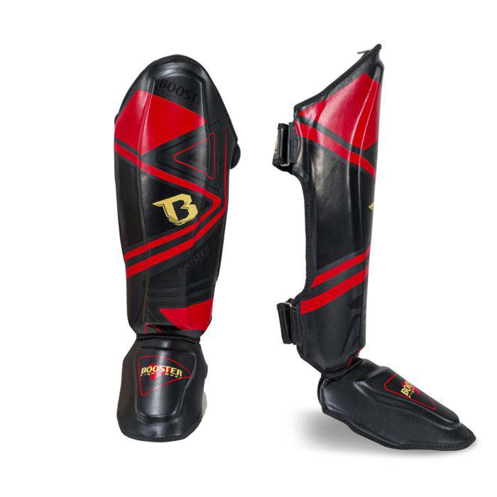 Booster Pro V10 lederen scheenbeschermers zwart/ rood