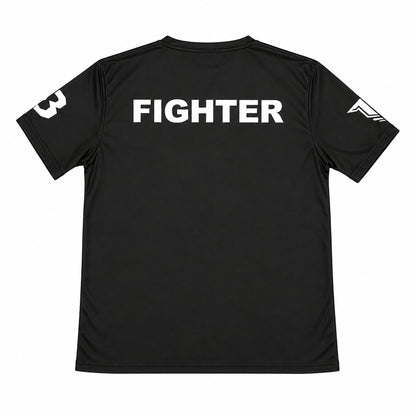 Booster Active Dry sportshirt zwart – achteraanzicht met witte FIGHTER-opdruk en logo's op de mouwen