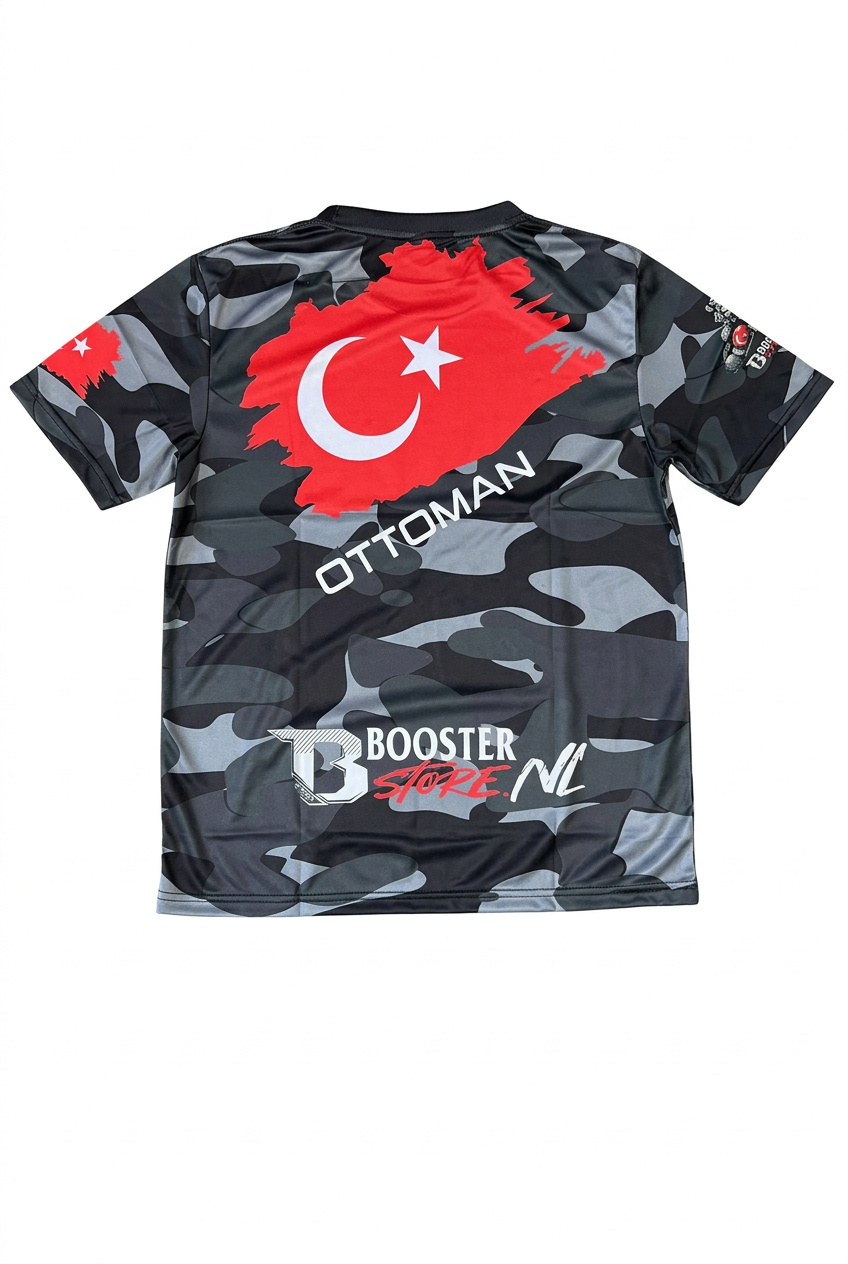 Booster Turkiye Ottoman Camo vechtset – shirt achterzijde met Turkse vlag en Ottoman-tekst