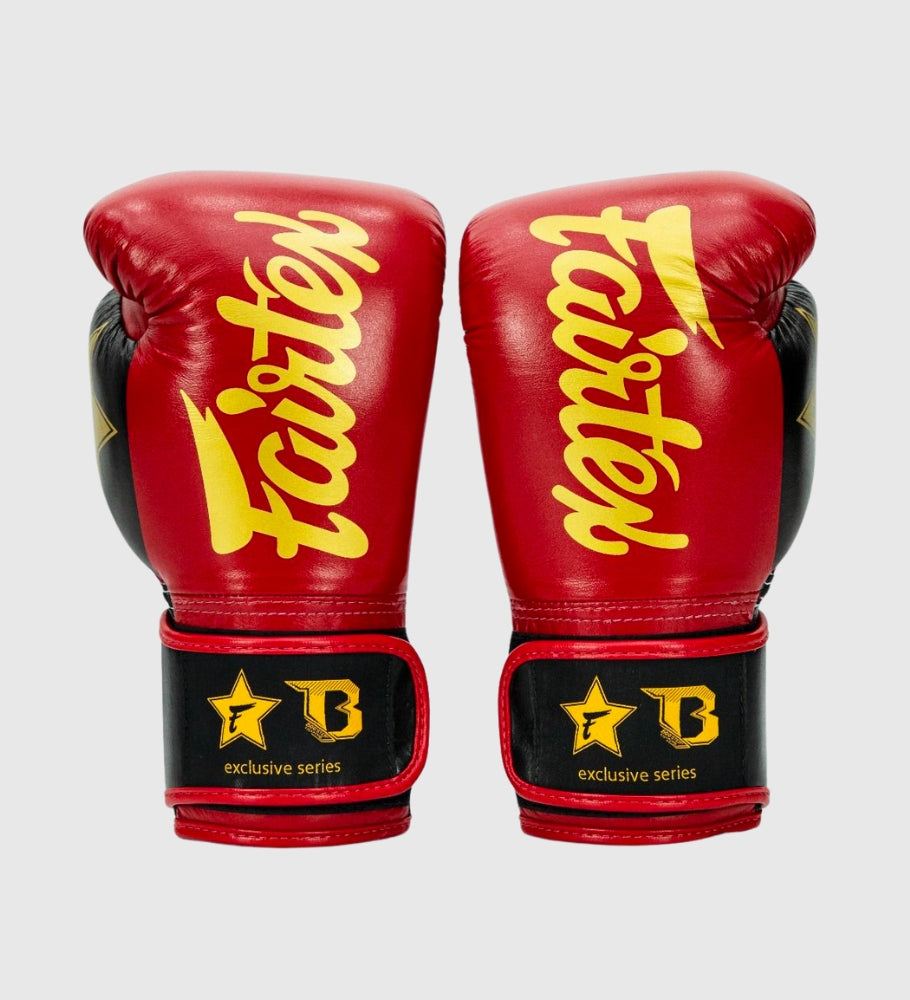 Fairtex (Kick)Bokshandschoenen FXB V2 - Rood/Zwart/Goud - Booster Fight Store