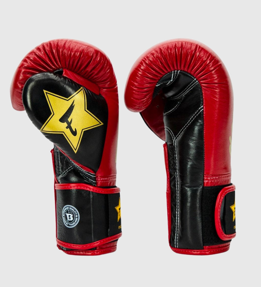 Fairtex (Kick)Bokshandschoenen FXB V2 - Rood/Zwart/Goud - Booster Fight Store
